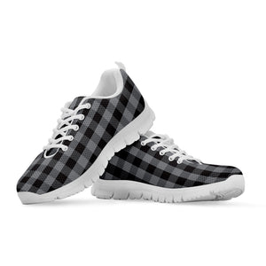 Grey And Black Check Pattern Print White Running Shoes