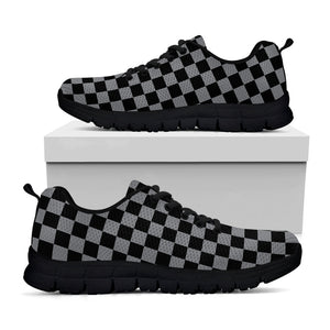 Grey And Black Checkered Pattern Print Black Running Shoes