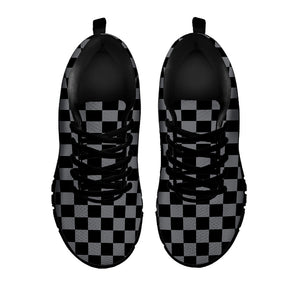 Grey And Black Checkered Pattern Print Black Running Shoes