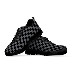 Grey And Black Checkered Pattern Print Black Running Shoes