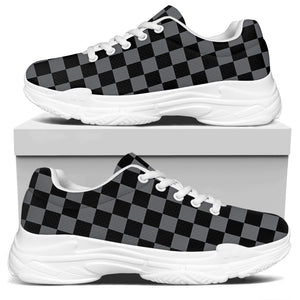 Grey And Black Checkered Pattern Print White Chunky Shoes