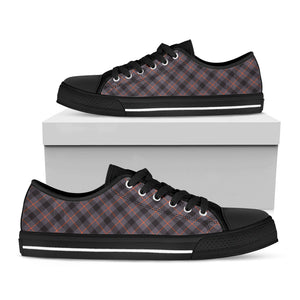 Grey And Orange Plaid Pattern Print Black Low Top Sneakers