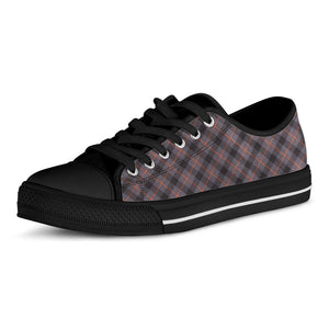 Grey And Orange Plaid Pattern Print Black Low Top Sneakers