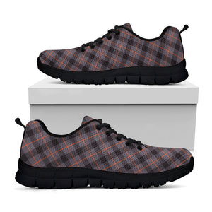 Grey And Orange Plaid Pattern Print Black Running Shoes