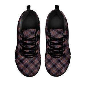 Grey And Orange Plaid Pattern Print Black Running Shoes