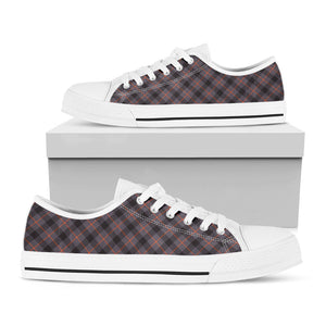 Grey And Orange Plaid Pattern Print White Low Top Sneakers