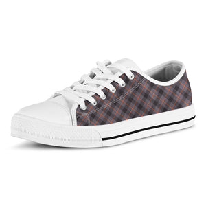 Grey And Orange Plaid Pattern Print White Low Top Sneakers