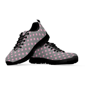 Grey And Pink Polka Dot Pattern Print Black Running Shoes