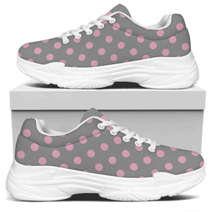 Grey And Pink Polka Dot Pattern Print White Chunky Shoes