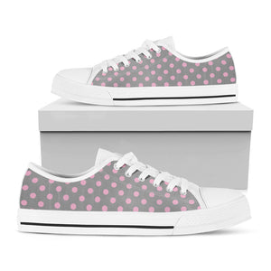 Grey And Pink Polka Dot Pattern Print White Low Top Sneakers