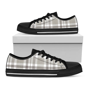 Grey And White Border Tartan Print Black Low Top Sneakers