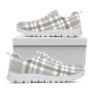 Grey And White Border Tartan Print White Running Shoes