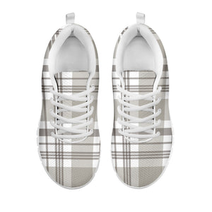 Grey And White Border Tartan Print White Running Shoes