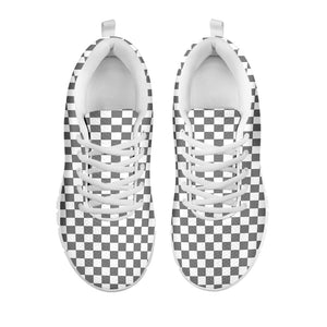 Grey And White Checkered Pattern Print White Running Shoes