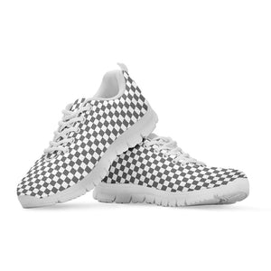Grey And White Checkered Pattern Print White Running Shoes