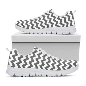 Grey And White Chevron Pattern Print White Running Shoes