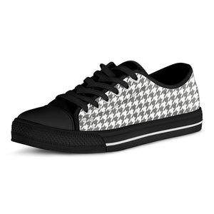 Grey And White Houndstooth Pattern Print Black Low Top Sneakers