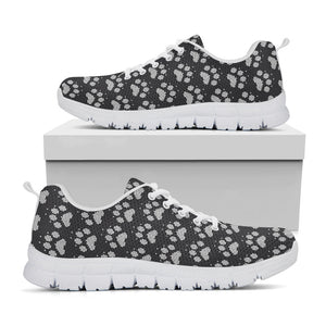 Grey And White Paw Knitted Pattern Print White Running Shoes
