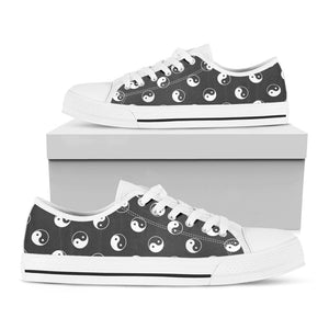 Grey And White Yin Yang Pattern Print White Low Top Sneakers