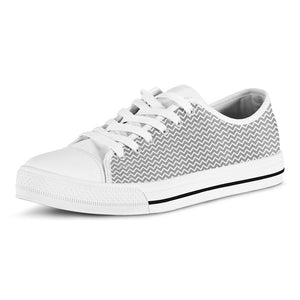 Grey And White Zigzag Pattern Print White Low Top Sneakers