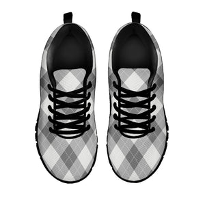 Grey Argyle Pattern Print Black Running Shoes