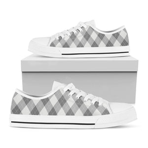 Grey Argyle Pattern Print White Low Top Sneakers