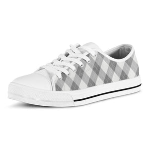 Grey Argyle Pattern Print White Low Top Sneakers