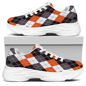 Grey Black Orange And White Argyle Print White Chunky Shoes