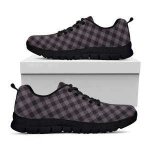 Grey Buffalo Plaid Pattern Print Black Running Shoes