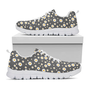 Grey Daisy Floral Pattern Print White Running Shoes