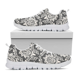 Grey Damask Pattern Print White Running Shoes