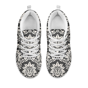Grey Damask Pattern Print White Running Shoes