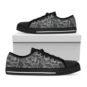 Grey Digital Camo Pattern Print Black Low Top Sneakers