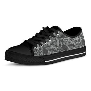 Grey Digital Camo Pattern Print Black Low Top Sneakers