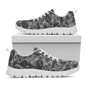 Grey Digital Camo Pattern Print White Running Shoes