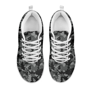 Grey Digital Camo Pattern Print White Running Shoes