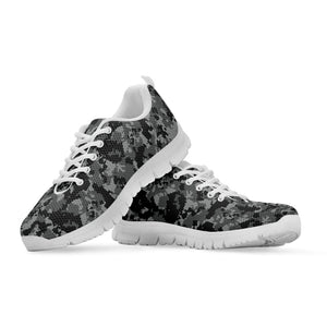 Grey Digital Camo Pattern Print White Running Shoes