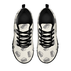 Grey Doodle Sandwich Pattern Print Black Running Shoes