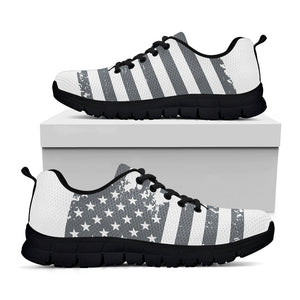 Grey Grunge American Flag Print Black Running Shoes