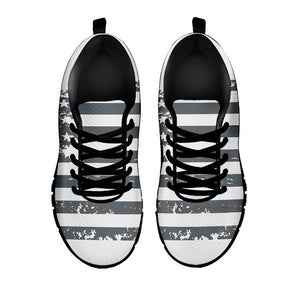 Grey Grunge American Flag Print Black Running Shoes