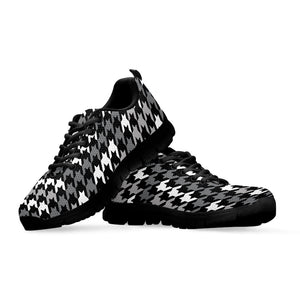 Grey Houndstooth Pattern Print Black Running Shoes