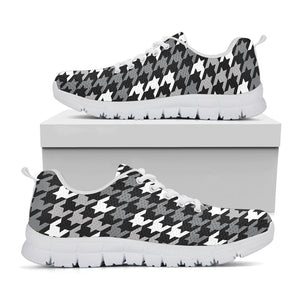 Grey Houndstooth Pattern Print White Running Shoes
