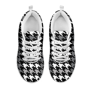 Grey Houndstooth Pattern Print White Running Shoes