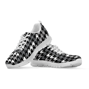 Grey Houndstooth Pattern Print White Running Shoes