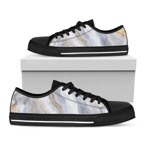 Grey Marble Print Black Low Top Sneakers