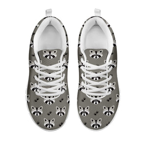 Grey Raccoon Pattern Print White Running Shoes