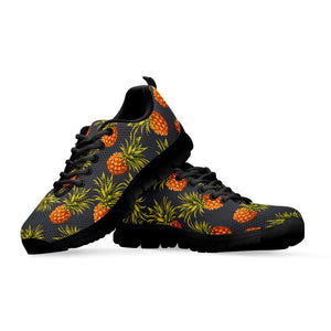Grey Watercolor Pineapple Pattern Print Black Running Shoes