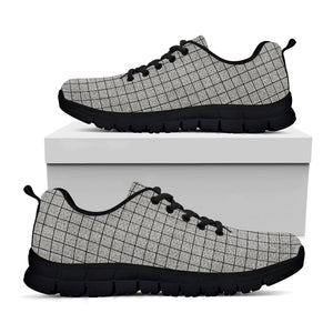 Grey Windowpane Pattern Print Black Running Shoes