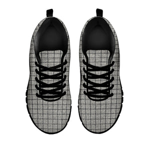 Grey Windowpane Pattern Print Black Running Shoes