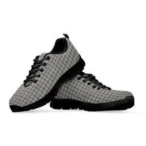 Grey Windowpane Pattern Print Black Running Shoes